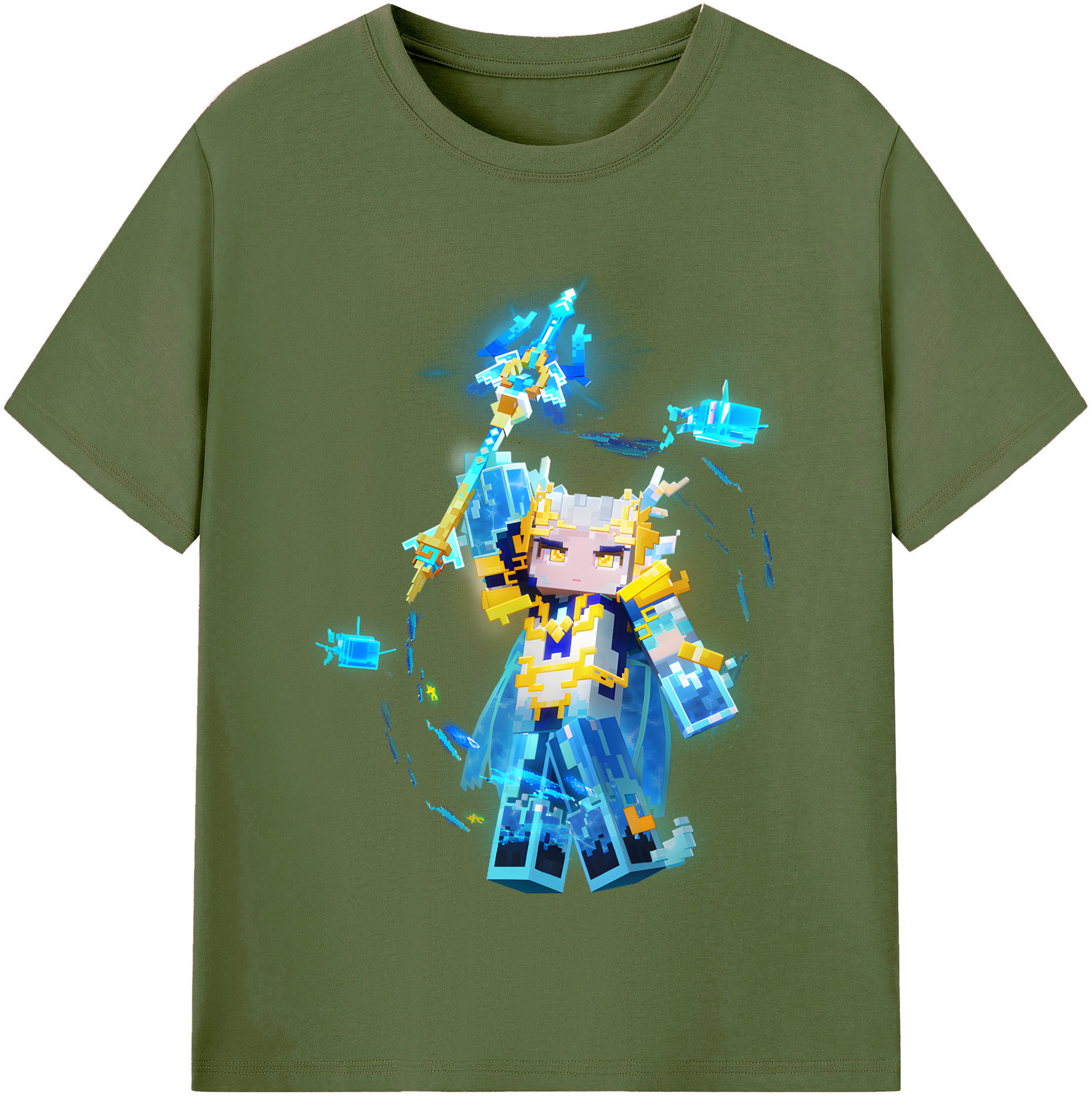 （画像用） マインクラフト ブロックの世界 Minecraft MC Block world 綿100％半袖Tシャツ（フロントプリント）